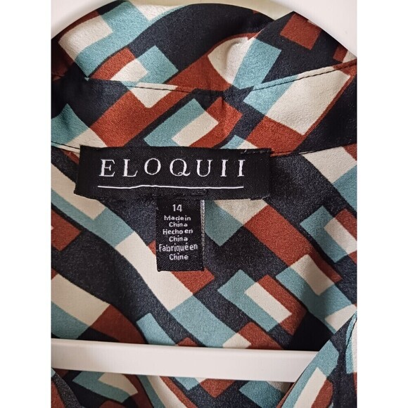 Eloquii Maxi Dress Pleated Geometric Button Front Belted Size 14 - Picture 4 of 11
